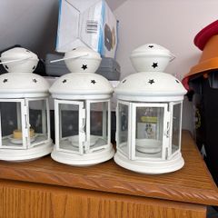 3x White Star Lanterns - IKEA Style - Tealight Candle Holders