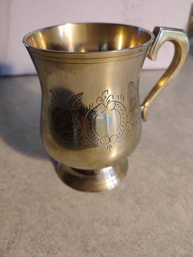 Vintage Engraved Brass Metal Cup Mug Wine Glass Made in India