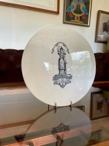 Antique Ironstone Scale Plate Lady Justice from a Victorian Grocer's Balance 1860s