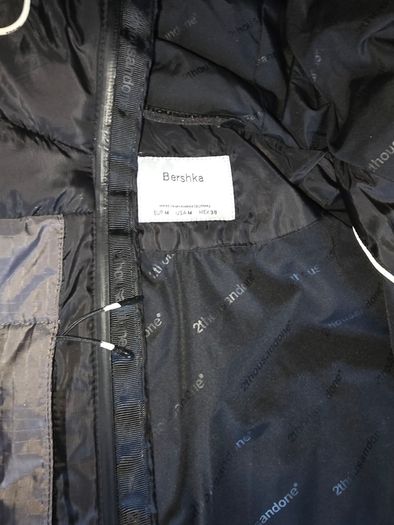 Bershka Mens Two Tone Hooded Puffer Jacket M Black & Grey