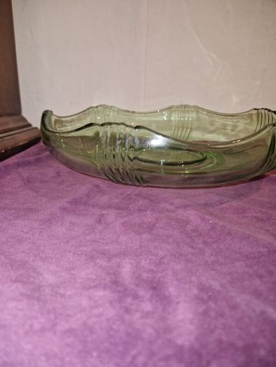 Art Deco Large Green Glass Centrepiece Float Bowl By Josef Inwald Czech Glassware, Circa 1930