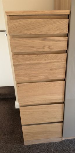 IKEA Malm Tall 6 Draw Dresser ( White Stained Oak Effect Colour ).