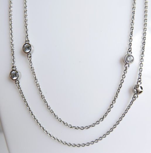 Vintage TI SENTO 925 Sterling Silver Long 30" silver station necklace with clear stones 9,1g                              es