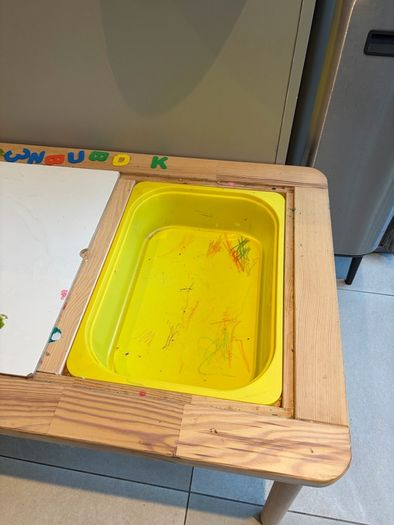 Trofast kids table with 2 bins