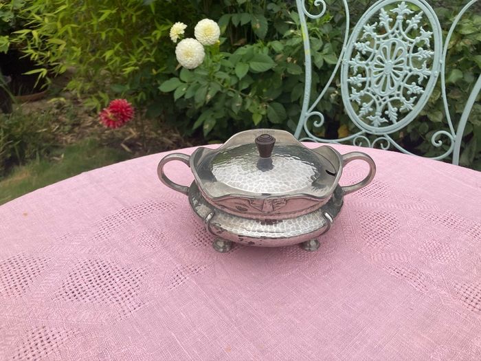 Pewter sugar bowl with glass insert
