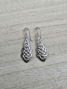Sterling Silver 925 Celtic Knotwork Openwork Drop Earrings 4.5g