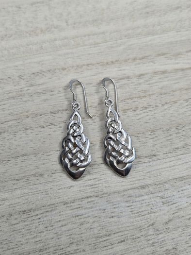 Sterling Silver 925 Celtic Knotwork Openwork Drop Earrings 4.5g