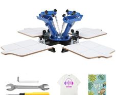 Screen Printing Machine, 4 Color 4 Station 360 Rotable Silk Screen Printing Press, 21.2x17.7in / 54x45cm Screen Printing Press