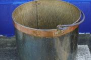 Vintage Brass Hearth Log Bucket with Forged Iron Handle