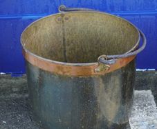 Vintage Brass Hearth Log Bucket with Forged Iron Handle
