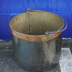 Vintage Brass Hearth Log Bucket with Forged Iron Handle