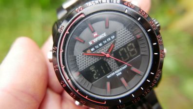 Naviforce 9024 Mens Sports Metal Wrist Quartz watch (Black -Red)