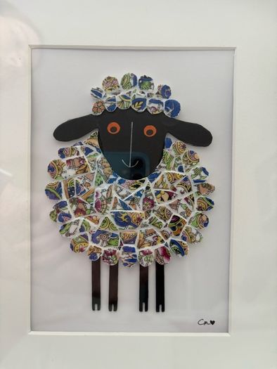 Handcrafted framed Sheep mixed media Mosaic