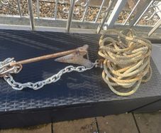 Boat anchor, chain and rope