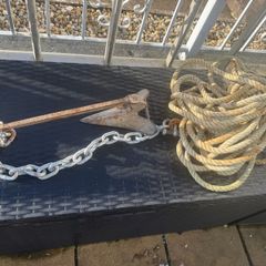 Boat anchor, chain and rope