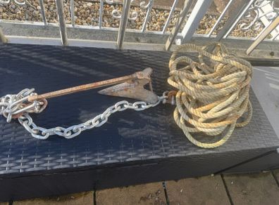 Boat anchor, chain and rope
