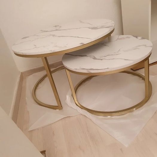 2 in 1 Marble Texture Coffee Table For Living Room Sofa Side Round
