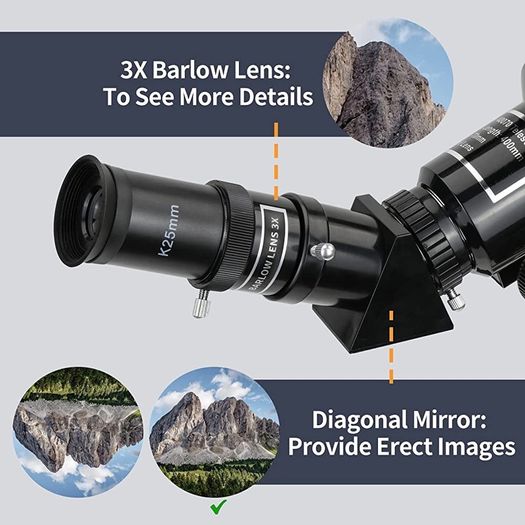 Telescope for Astronomy, 200X Pro 400/70 FMC Glass Optical Refractor Telescopes, With Adjustable Tripod Phone Adapter Barlow Lens Moon Filters Carrying Bag for Kids Adult Beginners