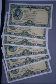 Ireland 1972 Lady Lavery 1 Pound Banknotes Uncirculated x6 Crisp Consecutive Numbers