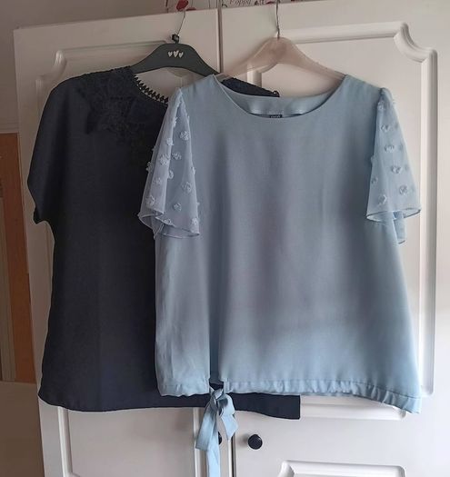 Light Blue and Black Short Sleeve Tops