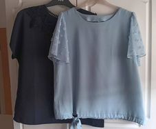 Light Blue and Black Short Sleeve Tops