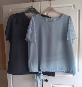 Light Blue and Black Short Sleeve Tops