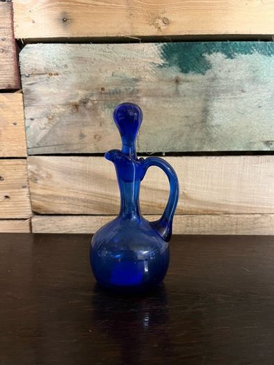 Antique cobalt blue pitcher with lid