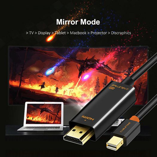Cabletime 2M Mini DisplayPort (Thunderbolt) to HDMI 1080P Male (Video-Audio) TV (Gold-Plated) Cable (Black) (Brand New/Warranty)