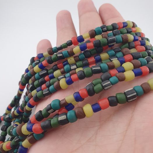 Antique African Style MultiColor 4-5.5mm Glass Beads Necklace Strand