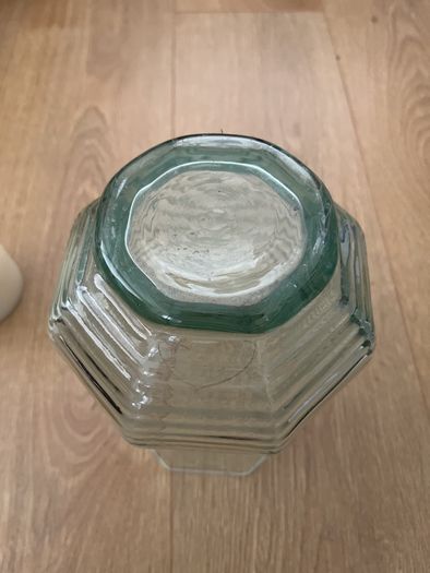 Large 8.5" tall flarred scalloped Aqua Glass Candle Holder or Vase with LED Candle