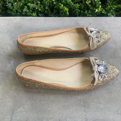 Miu Miu glitter flats gold
