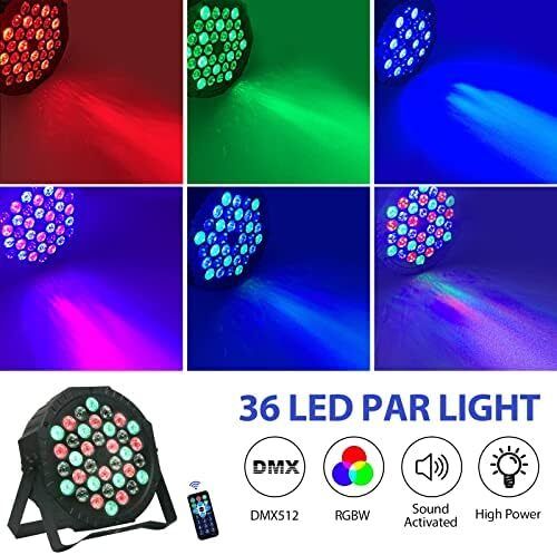 2PCS Stage Lights 36LED 72W Disco Light RGB DMX512 with Remote Control, Par Light 7 Modes Stage Lighting Effect DJ Lights for Party Bar Club Wedding Halloween Christmas