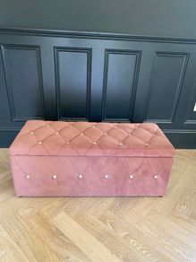 Pink Velvet Ottoman Storage Bench Blanket Box