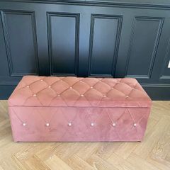 Pink Velvet Ottoman Storage Bench Blanket Box