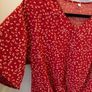 Red Floral Tie Front Knot Top Size S! Image 2