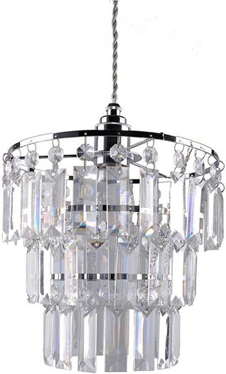 Modern 3 Tier Ceiling Pendant Light Shade,Polish Chrome Frame with Clear Acrylic Jewel Droplets,Non Electric Chrome Chandelier Light Shade (FREE POSTAGE)
