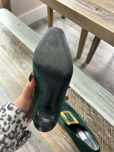 Vintage Christian Dior green heels with gold buckle