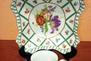 Vintage Paris Royal 'Green Garden' Square Plate and Demitasse Cup.