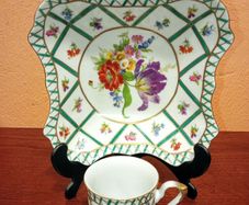 Vintage Paris Royal 'Green Garden' Square Plate and Demitasse Cup.