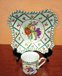 Vintage Paris Royal 'Green Garden' Square Plate and Demitasse Cup.
