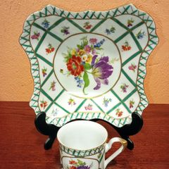 Vintage Paris Royal 'Green Garden' Square Plate and Demitasse Cup.