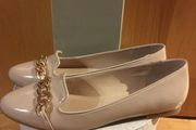 CARVELA Nude Patent Flats 40 New  /   Kurt Geiger Gold Chain Loafers