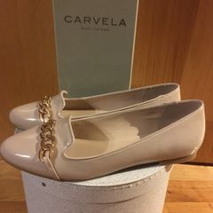 CARVELA Nude Patent Flats 40 New  /   Kurt Geiger Gold Chain Loafers