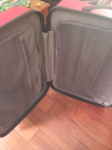 huge suitcase, metallic Shell suitcase, H 78, W 35, 4 rotating wheels, sturdy handle, zips working perfectly,