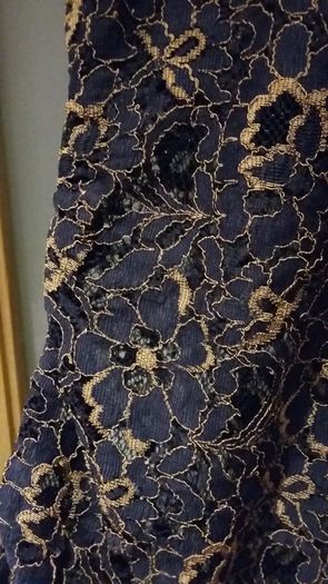 Brand New. Navy and gold lace dress