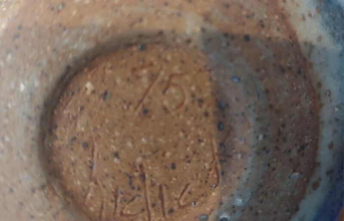 Fabulous Vintage Small Hand-Thrown Art Pottery Pebble Shaped Vase with Lovely Abstract Glaze Pattern in Blacks, Whites, Pinky-Red with Gold Flakes, Hand Made, But Unknown Maker, Circa 1975