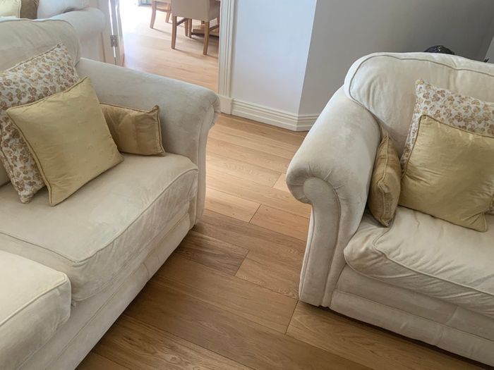 9 foot cream velvet sofa