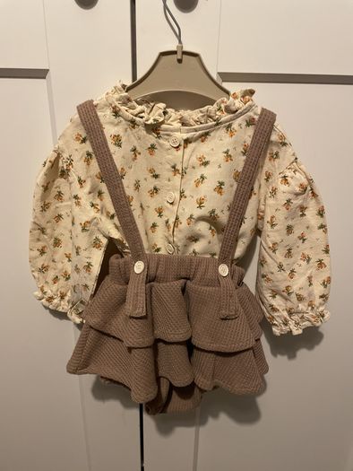 baby girl outfit Long Sleeves Shirts+Suspender Skirt -12 m.