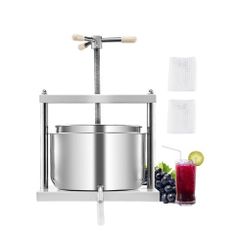 3.17 Gal/12L Fruit Wine Press, 2 Stainless Steel Barrels, Manual Juice Maker, Cider Apple Grape Tincture Honey Olive Oil Making Press