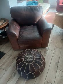 Leather Armchair & Pouffe
